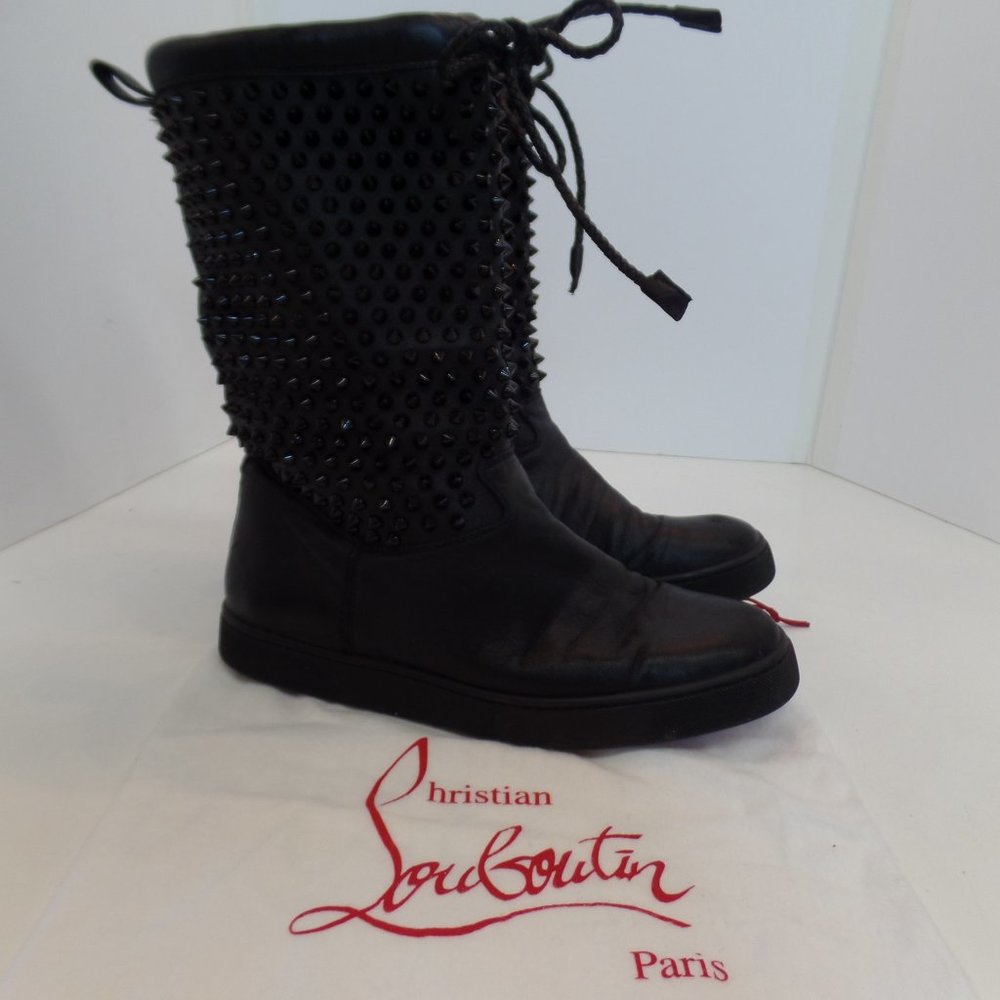 Christian Louboutin Sur La Pony Spike Napa Mid Calf Boots Black Leather Size 9 - Picture 10 of 16